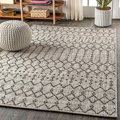 JONATHAN Y Moroccan Geometric Indoor Outdoor Area Rug 8X10 Light Gray/Black - Image 3