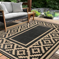 Kalafun Outdoor Patio Plastic Straw Rug, 5x8 ft, Stripe Black Brown by Kalafun