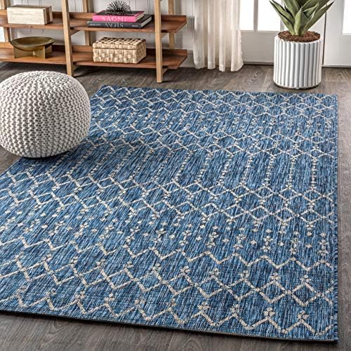 JONATHAN Y Moroccan Geometric Indoor Outdoor Area Rug 6X9 Navy/Light Gray - Image 4