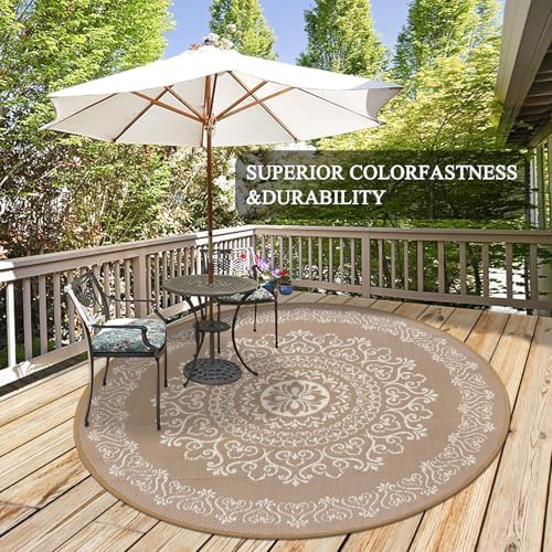 Pauwer Outdoor Rug 6ft, Waterproof Plastic Straw Camping Rug, Floral Brown - Image 4