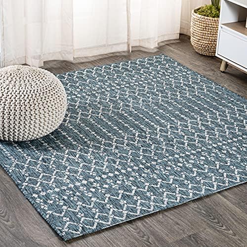 JONATHAN Y Moroccan Geometric Indoor Outdoor Square Area Rug 9X9 Teal/Gray by JONATHANY