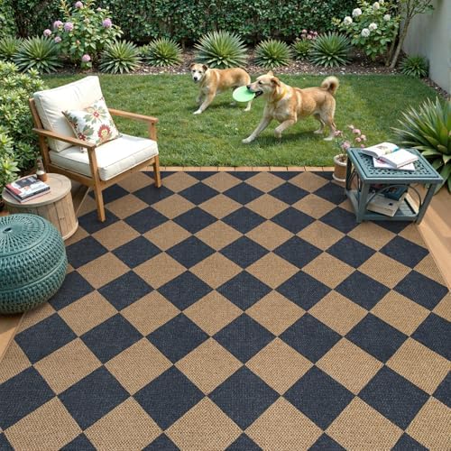 Lahome Checkered Easy Jute 5x7 Outdoor Patio Rug, Living Room Rugs Washable - Image 3
