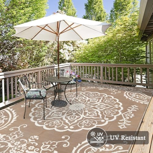 Pauwer Outdoor Rug 10x14, Waterproof Plastic Straw Camping Rug, Boho Brown - Image 4