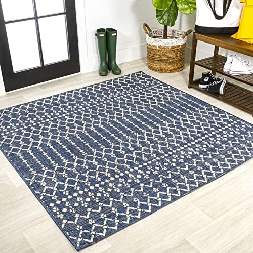 JONATHAN Y Moroccan Geometric Indoor Outdoor Square Area Rug 8X8 Navy/Beige by JONATHANY