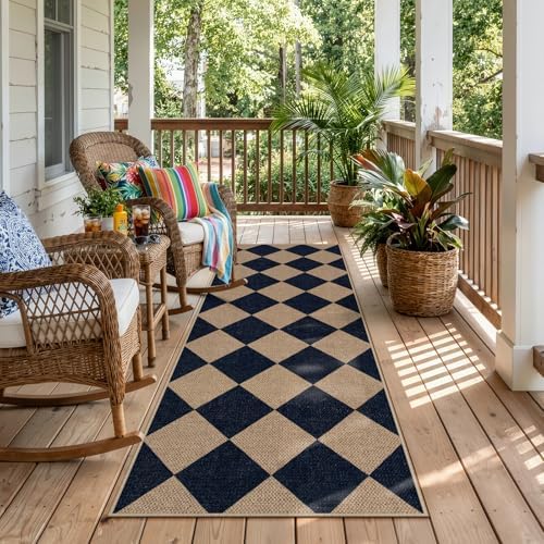 Lahome Checkered Easy Jute Outdoor Runner Rug, 2x6 Kitchen Rugs Washable by Lahome