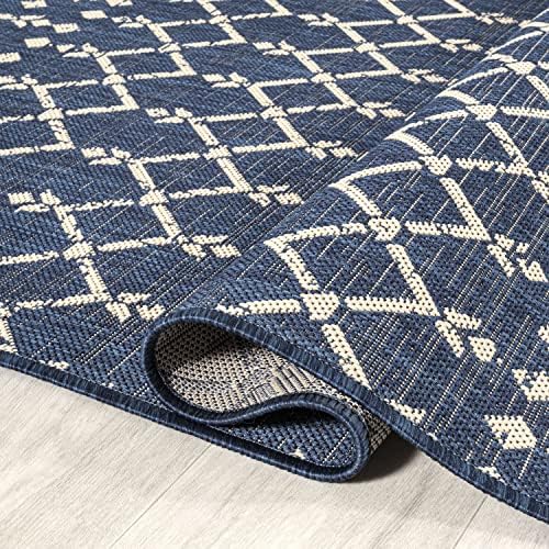 JONATHAN Y Moroccan Geometric Indoor Outdoor Round Area Rug 3 Ft Navy/Beige - Image 3