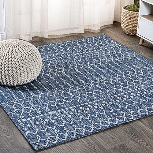 JONATHAN Y Moroccan Geometric Indoor Outdoor Square Area Rug 7X7 Navy/Light Gray by JONATHANY