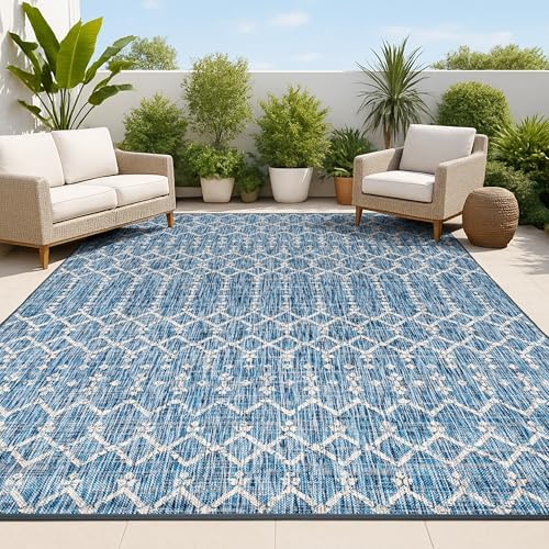 JONATHAN Y Moroccan Geometric Indoor Outdoor Area Rug 4X6 Navy/Light Gray by JONATHANY