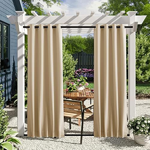 NICETOWN Outdoor Curtains for Balcony Waterproof W46xL63 Biscotti Beige by NICETOWN