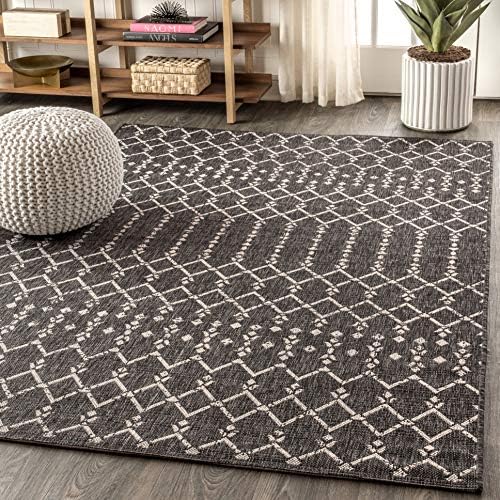 JONATHAN Y Moroccan Geometric Indoor Outdoor Area Rug 10X14 Black/Gray - Image 4