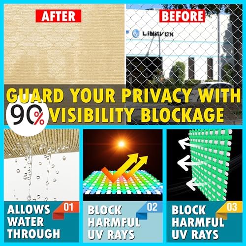 8' x 126' Beige Fence Privacy Screen, 90% Blockage Fabric Windscreen Cover - Image 3