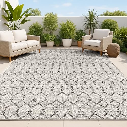 JONATHAN Y Moroccan Geometric Indoor Outdoor Area Rug 8X10 Light Gray/Black by JONATHANY