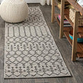 JONATHAN Y Moroccan Geometric Indoor Outdoor Runner Rug 2X14 Light Gray/Black by JONATHANY