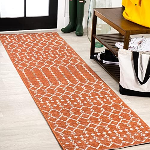 JONATHAN Y Moroccan Geometric Indoor Outdoor Runner Rug 2X10 Orange/Cream by JONATHANY