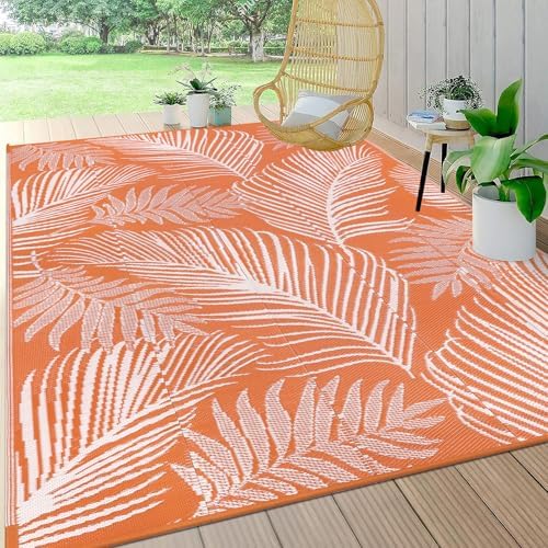 Pauwer Waterproof Outdoor Rug 6x9, Plastic Straw Patio Rug, Leaf Orange by Pauwer