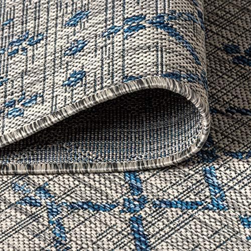 JONATHAN Y Moroccan Geometric Indoor Outdoor Round Area Rug 3 Ft Light Gray/Navy - Image 5