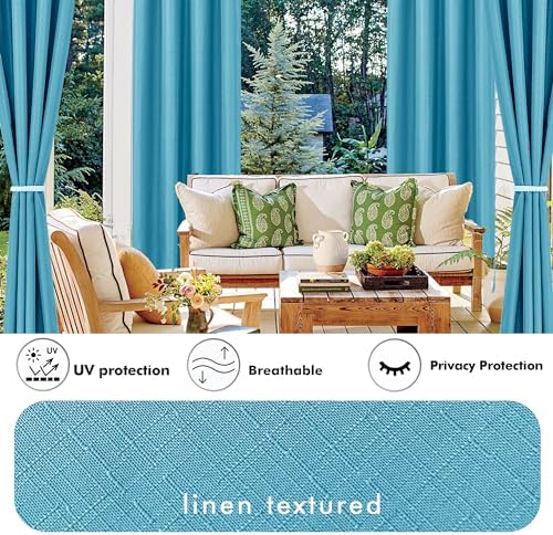 Linen Outdoor Curtains for Patio Waterproof 4 Pcs 54x84 In Teal - Image 3