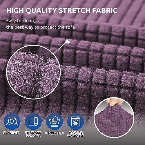 KEKUOU Stretch Loveseat Couch Cover, 2 Cushion Couch Slipcover, Dark Purple - Image 5