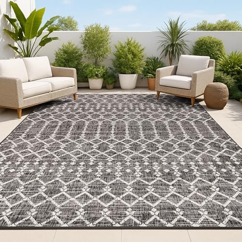 JONATHAN Y Moroccan Geometric Indoor Outdoor Area Rug 4X6 Black/Gray, Ourika by JONATHANY