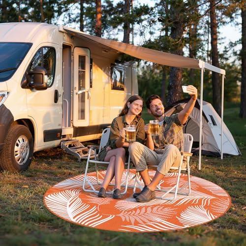 Pauwer Waterproof Outdoor Rug 6ft, Plastic Straw Patio Rug, Leaf Orange - Image 7