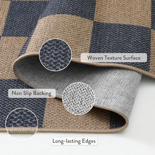 Lahome Checkered Easy Jute Living Room Rugs, 5x7 Outdoor Patio Rug Washable - Image 4