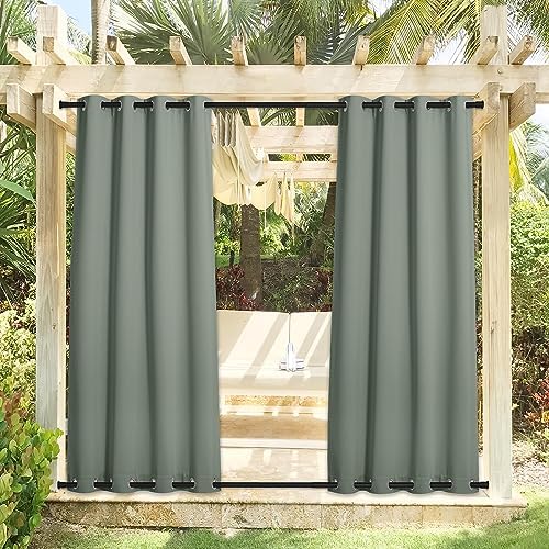 NICETOWN Windproof Sage Green Outdoor Curtains 2 Panels Top and Bottom Grommet - Image 2